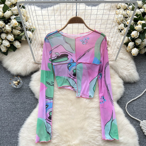 Niş Örgü Patchwork Renkli Baskılı Gömlek