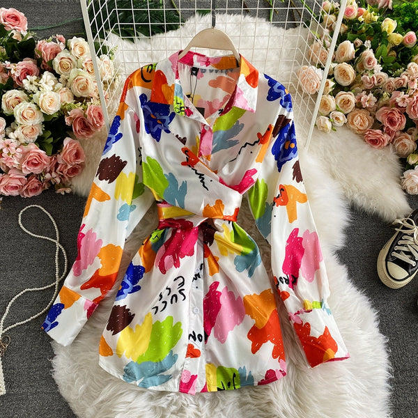 Lac-up Düzensiz Tie-dye Saten Bluz