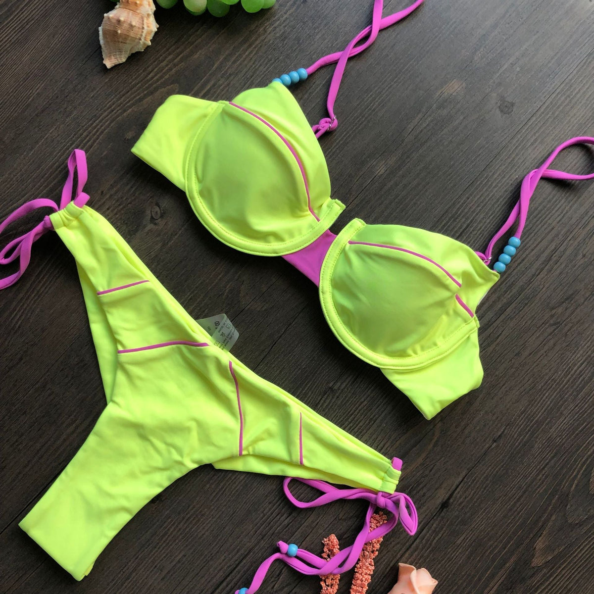 Karışık Renk Basit Tasarım İp Bikini