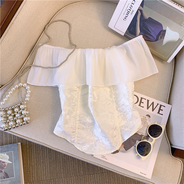 Tatlı Volanlı Çiçekli Off-shoulder Üst