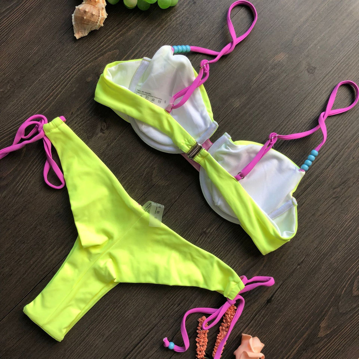 Karışık Renk Basit Tasarım İp Bikini