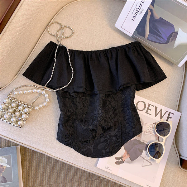 Tatlı Volanlı Çiçekli Off-shoulder Üst