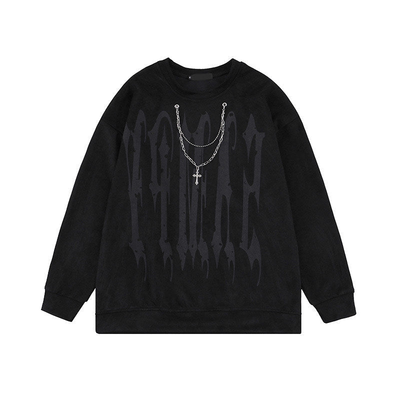 Hip-hop Zincir Süslemeli Baskılı Sweatshirt