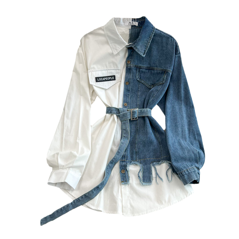 Vintage Çeşitli Renkli Denim Gömlek Bel Lastiği ile