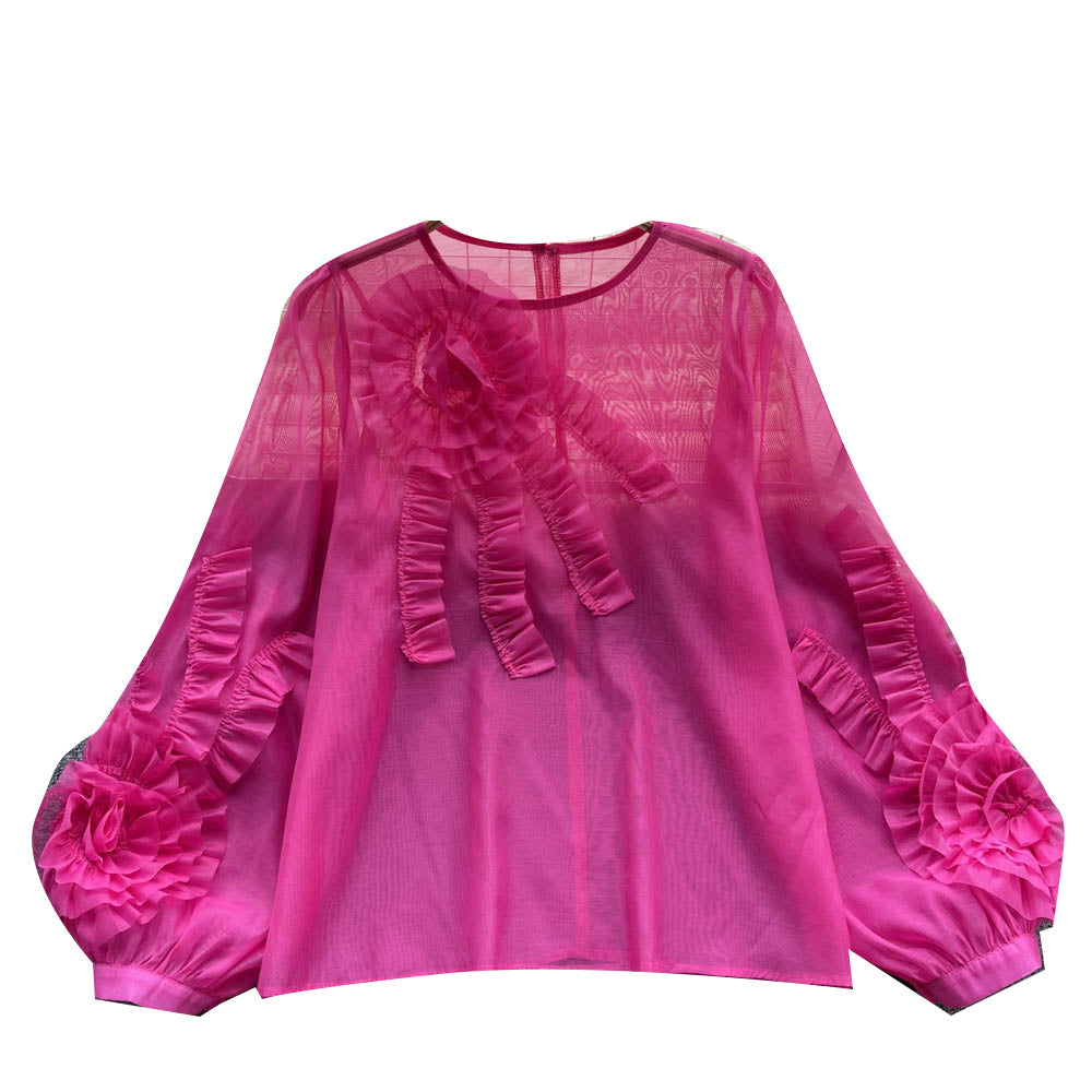 Sweetie 3D Çiçekli Şifon Bluz