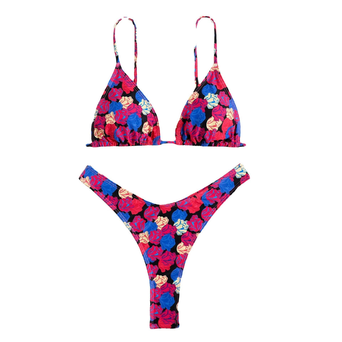 Renkli Çiçek Desenli Halter Bikini