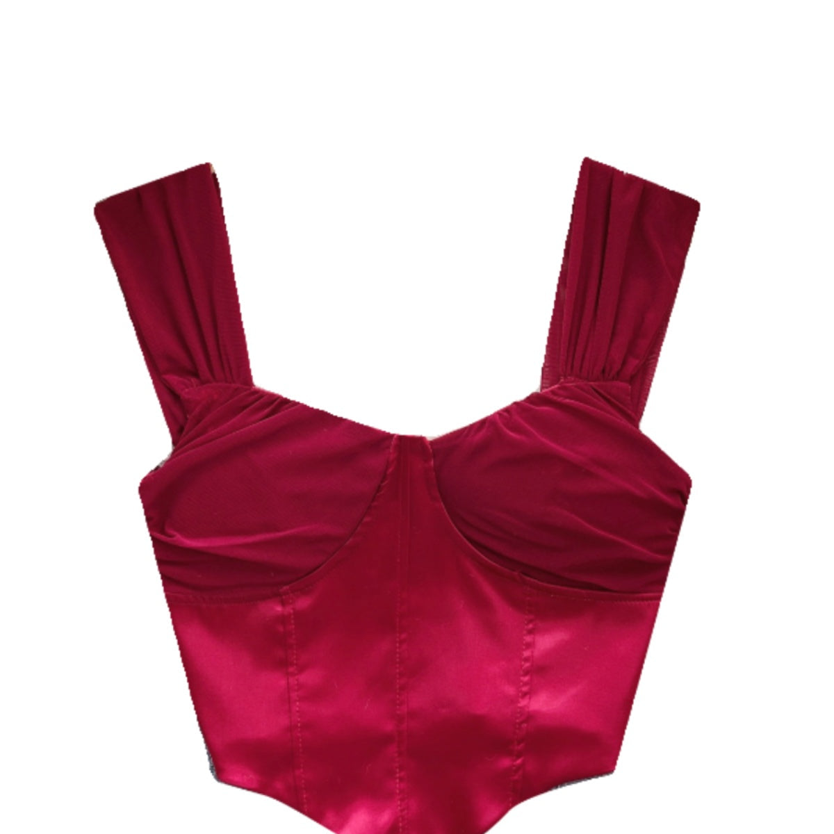 Mesh Patchwork Saten Dolgulu Askılı Bluz