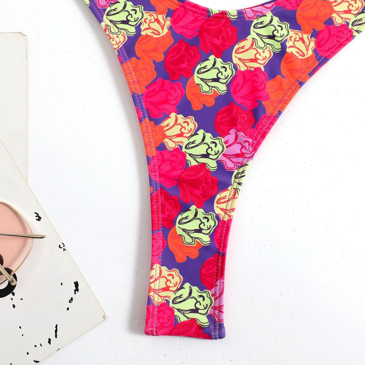 Renkli Çiçek Desenli Halter Bikini