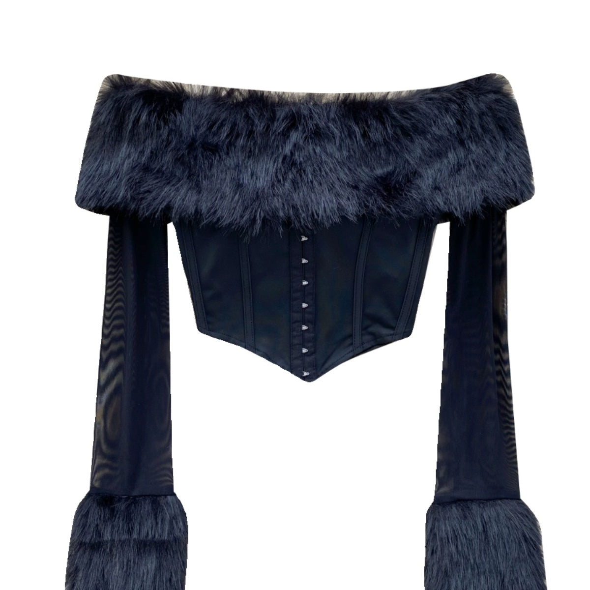 Kabarık Manşet Off-shoulder Siyah Üst