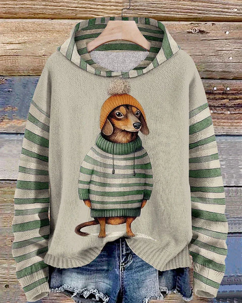 Kadınlar için Elbise İçindeki Sevimli Dachshund Baskılı Kapüşonlu Sweatshirt