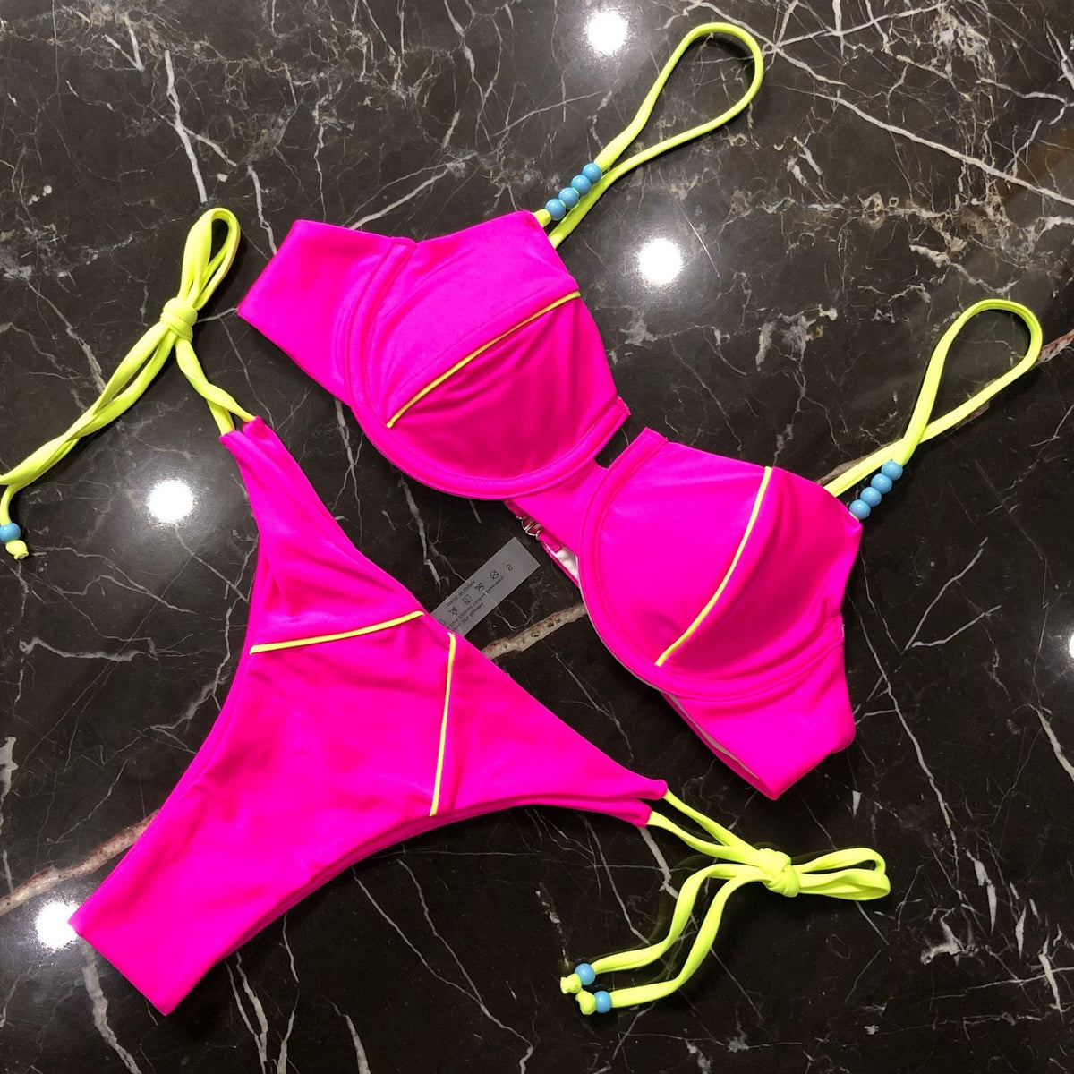 Karışık Renk Basit Tasarım İp Bikini