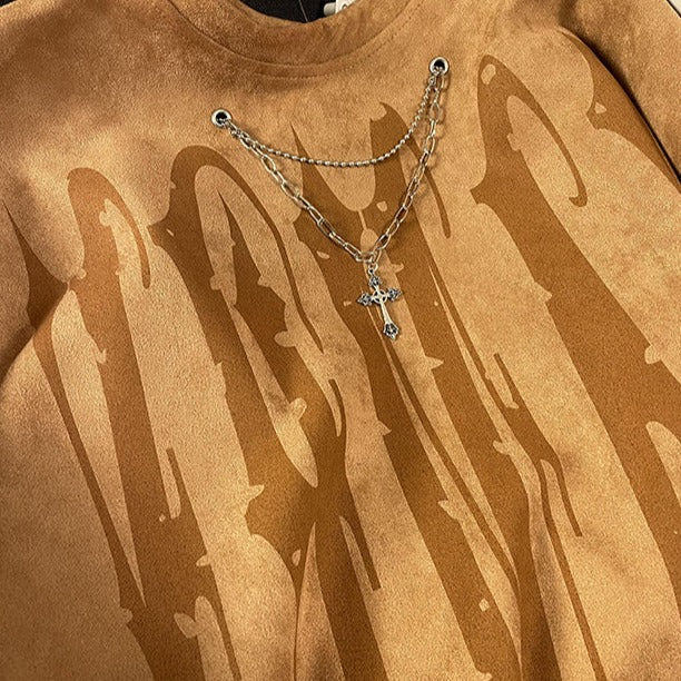 Hip-hop Zincir Süslemeli Baskılı Sweatshirt