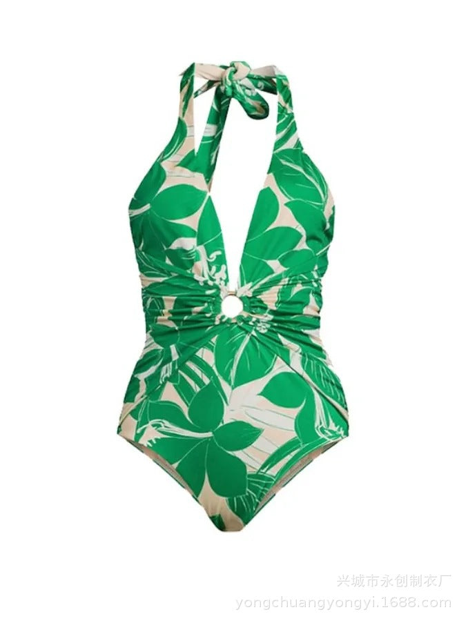 Çiçekli Halter Tek Parça Mayo & Etek