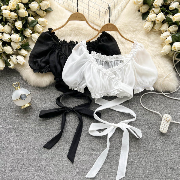Niş Midriff Açık Ruffled Üst