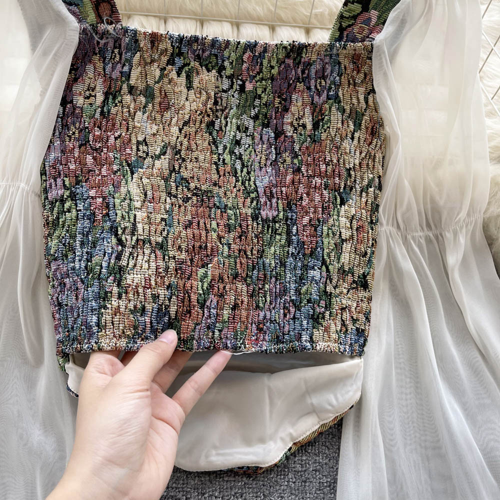 Yağlı Boya Baskılı Dantel Patchwork Üst