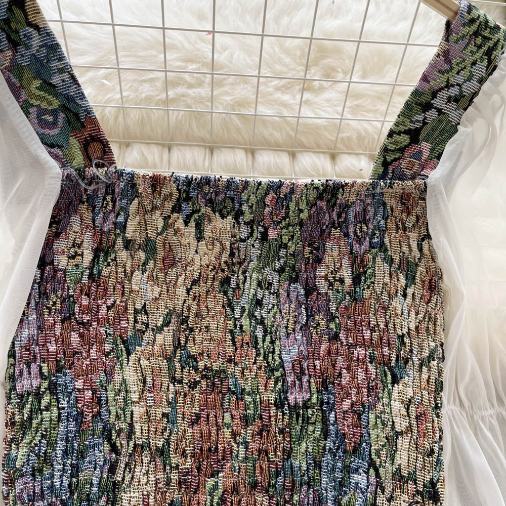 Yağlı Boya Baskılı Dantel Patchwork Üst