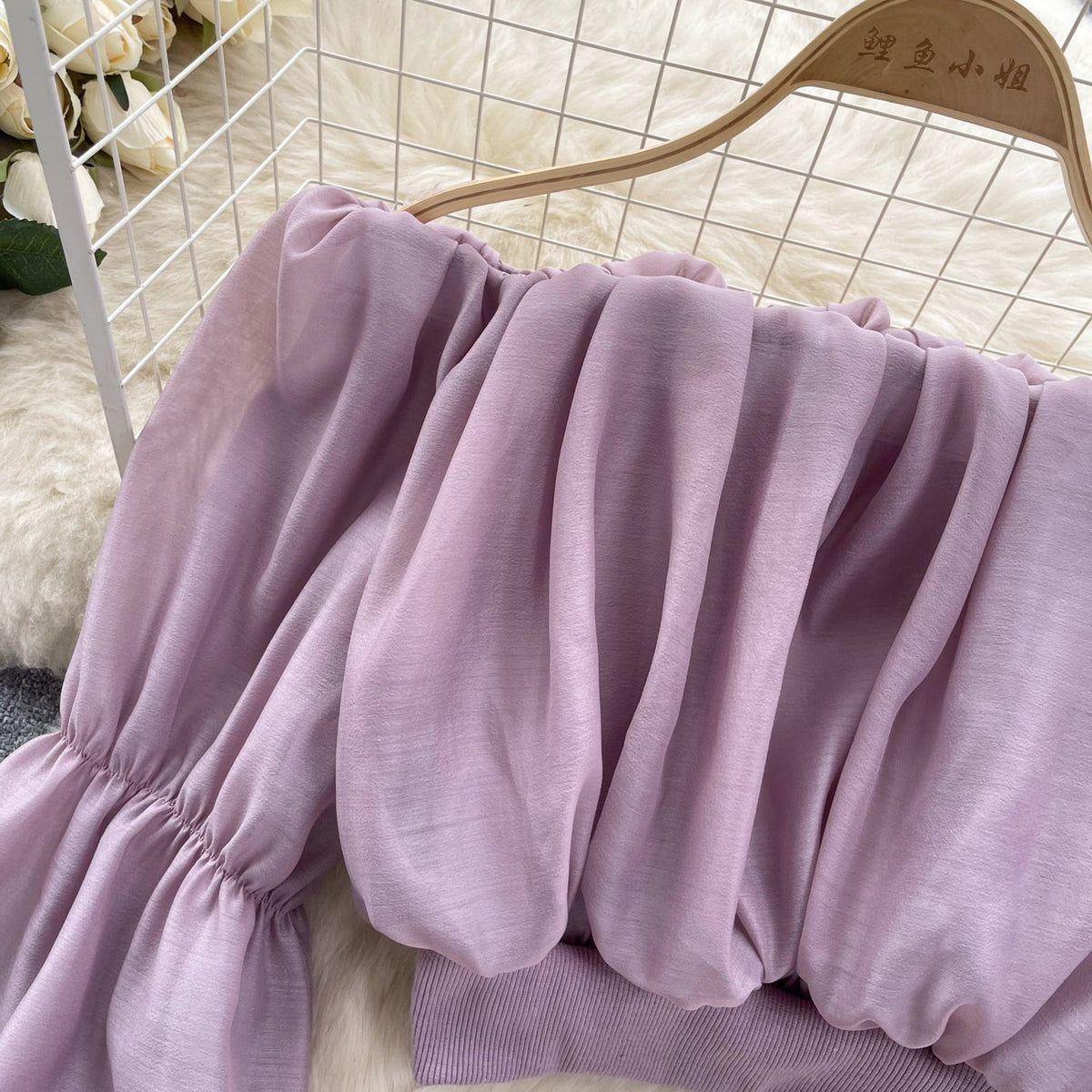 Seksiy Off-shoulder Volanlı Şifon Bluz