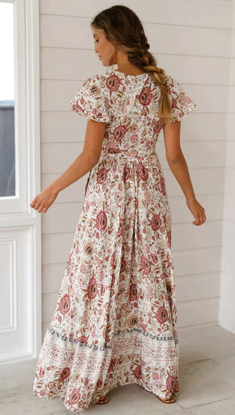 Myah - Vintage Görünümlü Uzun Maxi Elbise Yaz/Bahar İçin