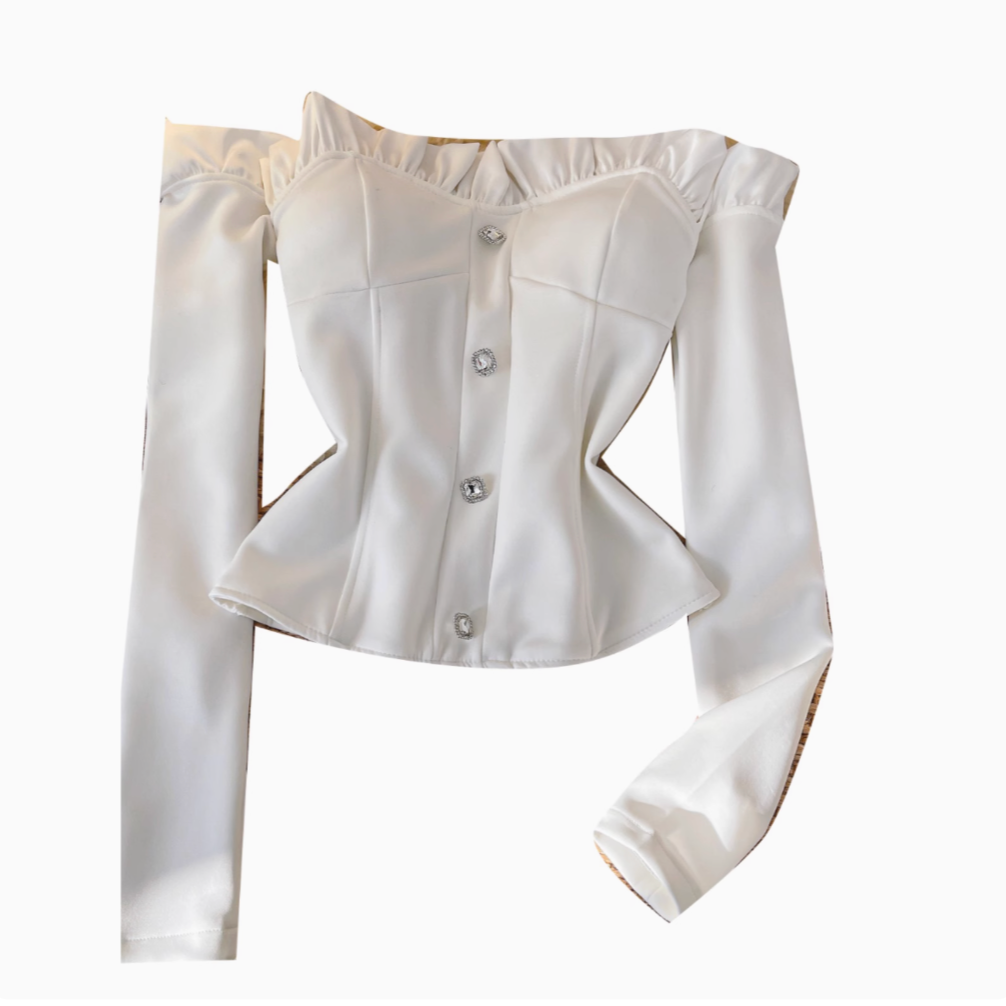 Niş Off-shoulder Rhinestone Düğmeli Üst