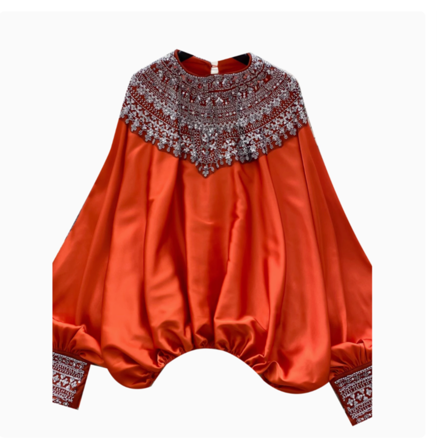 Etnik Stil Boncuklu Yarasa Kol Gömlek