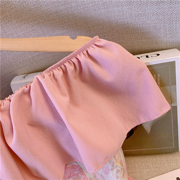Tatlı Volanlı Çiçekli Off-shoulder Üst