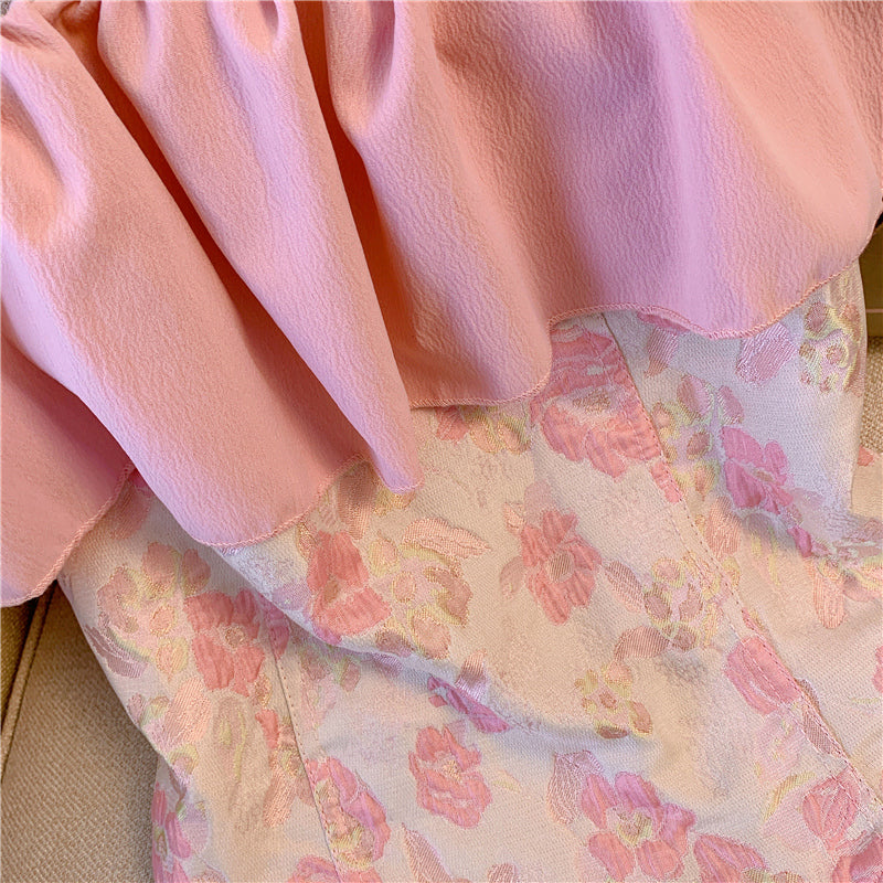 Tatlı Volanlı Çiçekli Off-shoulder Üst