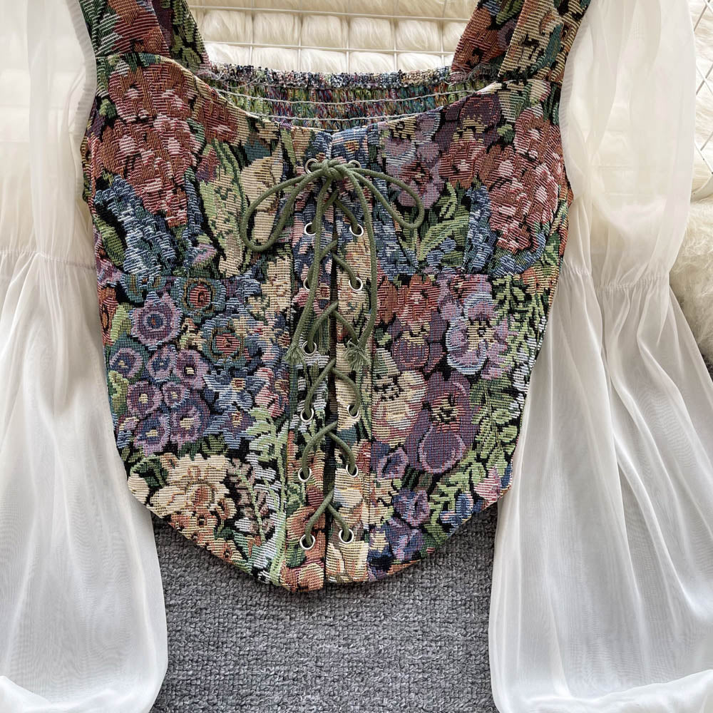 Yağlı Boya Baskılı Dantel Patchwork Üst