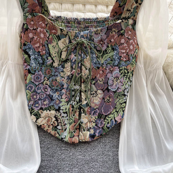 Yağlı Boya Baskılı Dantel Patchwork Üst