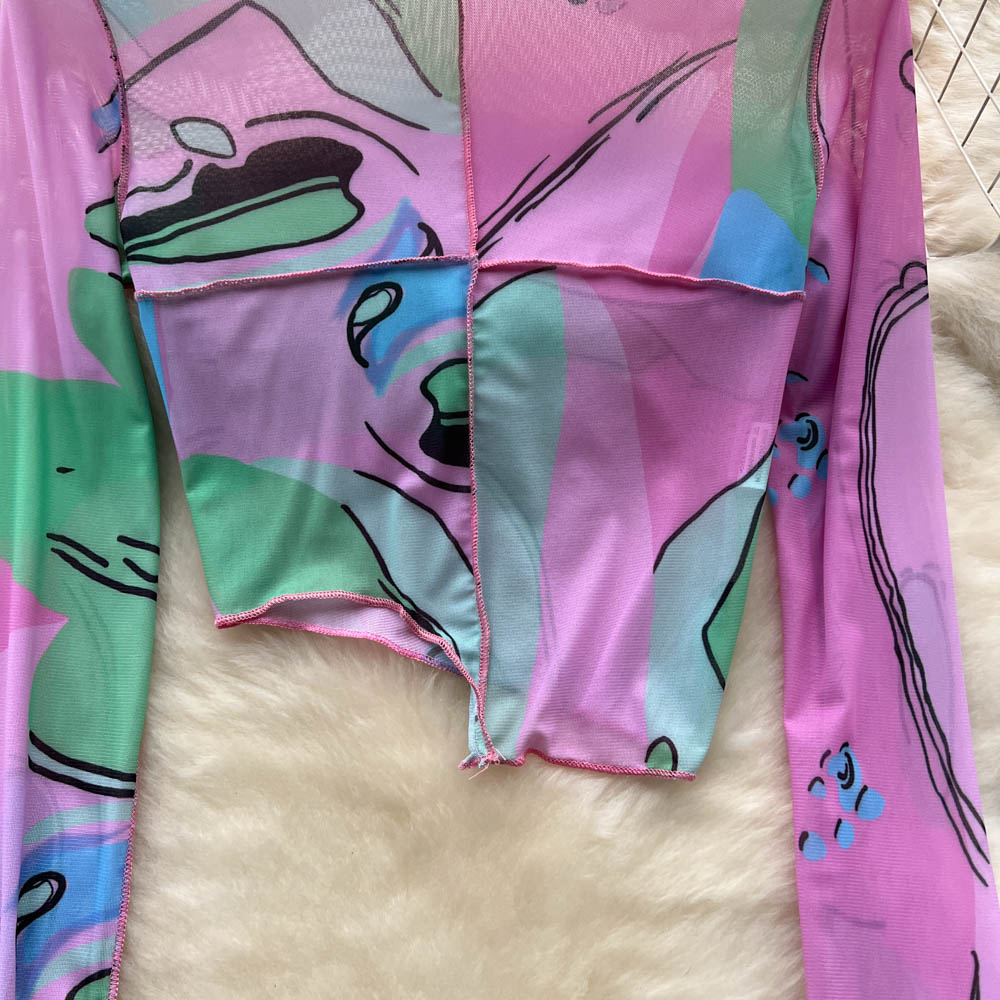 Niş Örgü Patchwork Renkli Baskılı Gömlek
