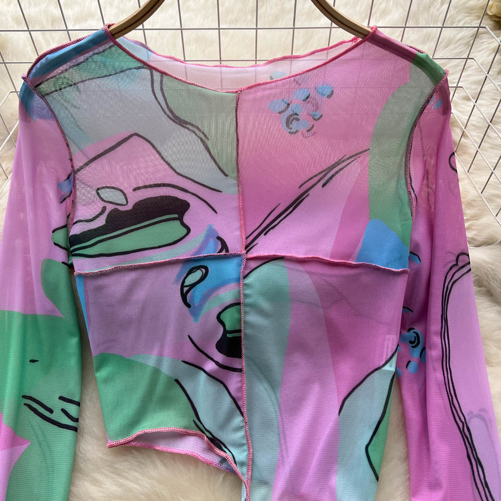 Niş Örgü Patchwork Renkli Baskılı Gömlek