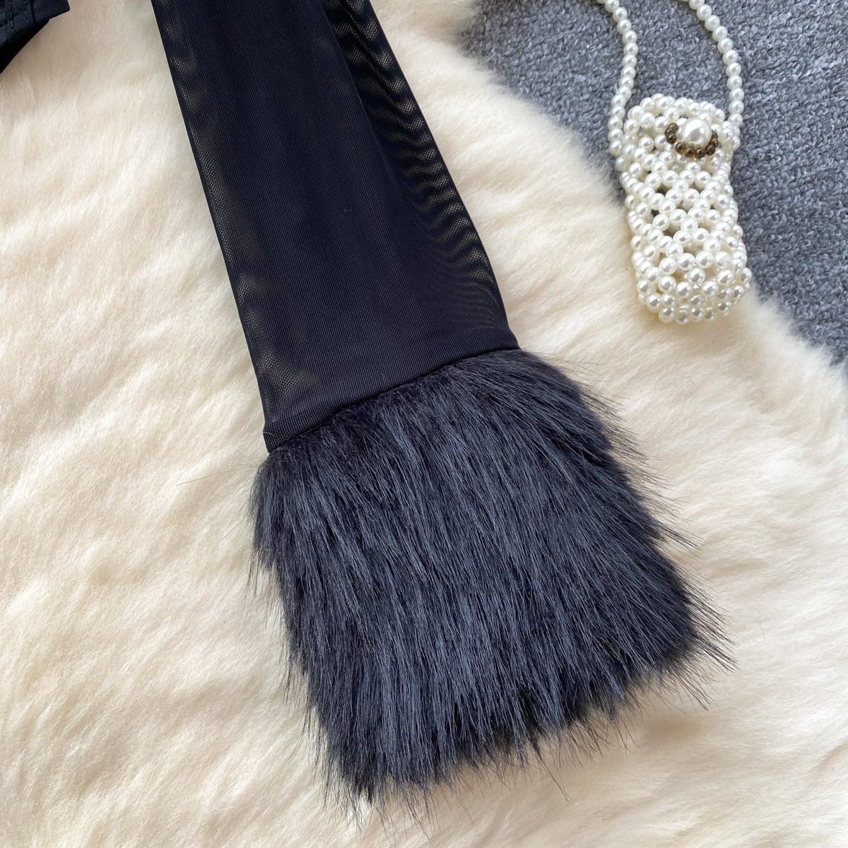 Kabarık Manşet Off-shoulder Siyah Üst