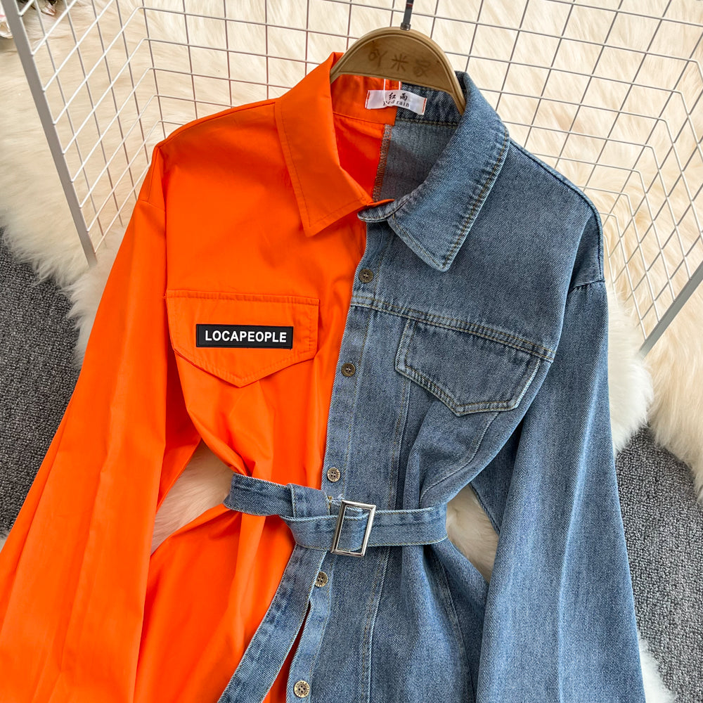 Vintage Çeşitli Renkli Denim Gömlek Bel Lastiği ile