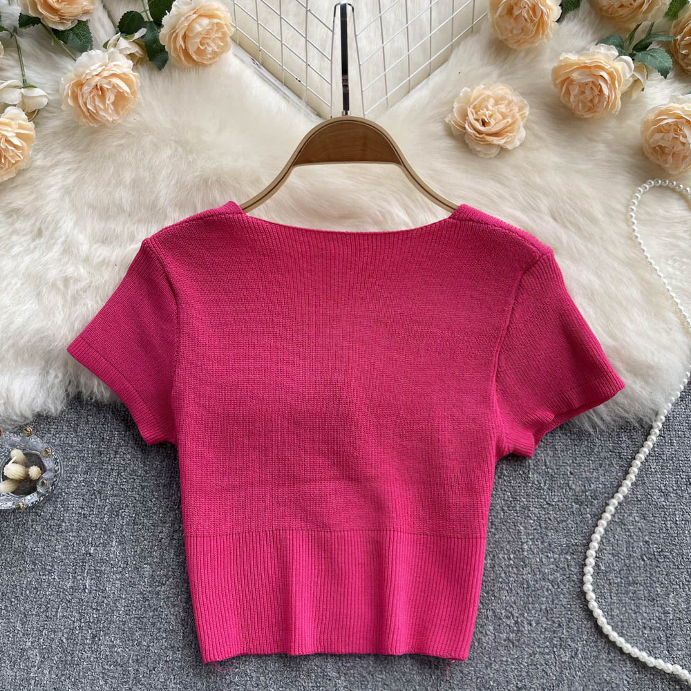 Kısa Kollu Düz Renk Esnek T-shirt