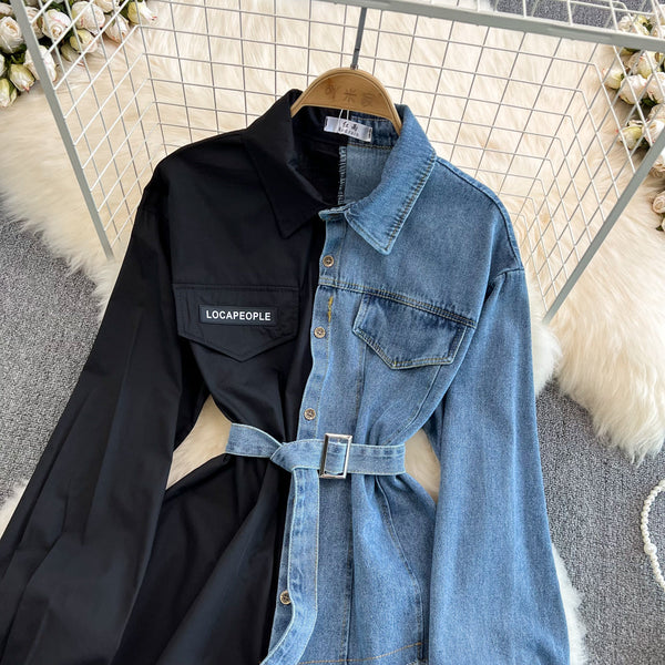 Vintage Çeşitli Renkli Denim Gömlek Bel Lastiği ile