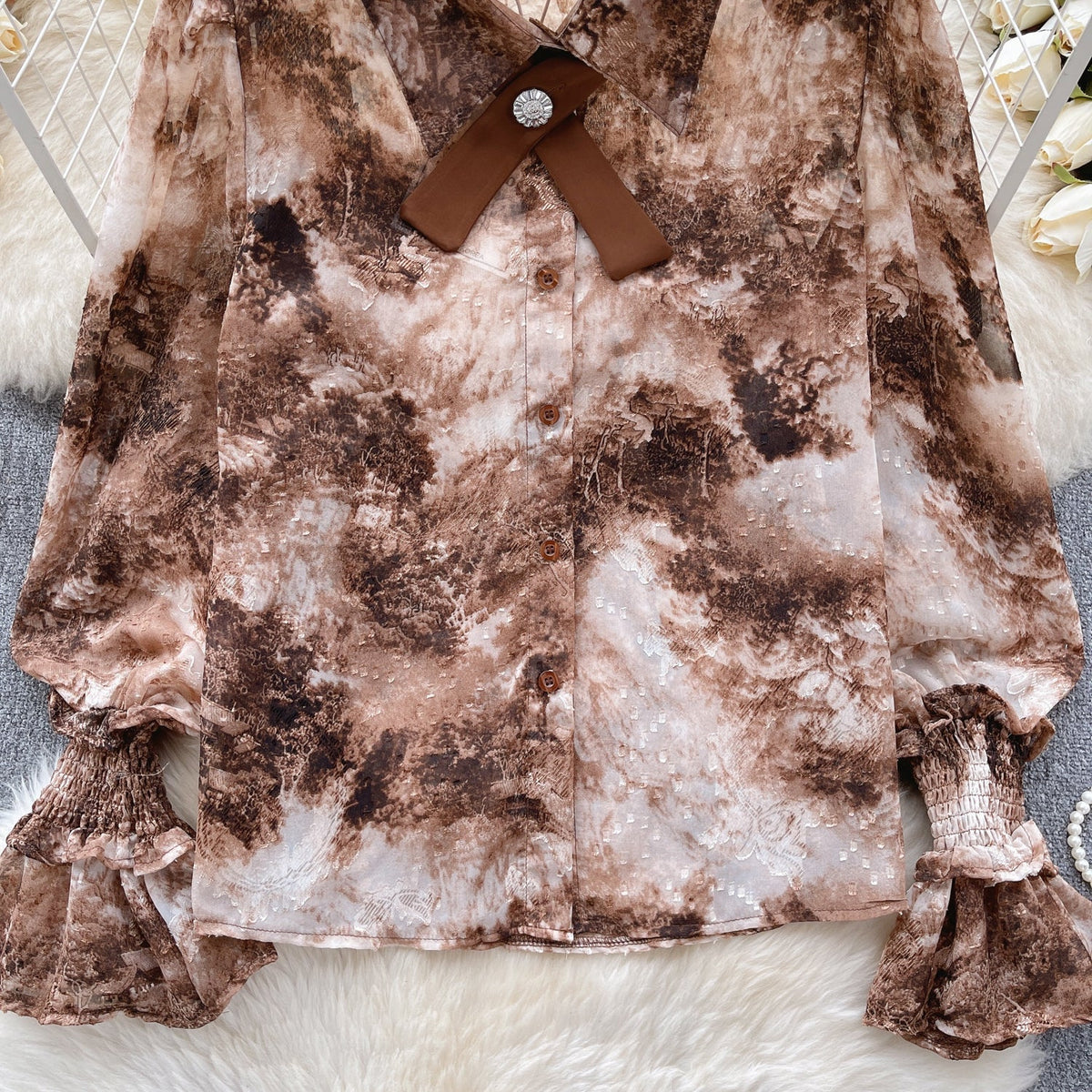 Vintage Kabartmalı Kol Tie-dye Gömlek