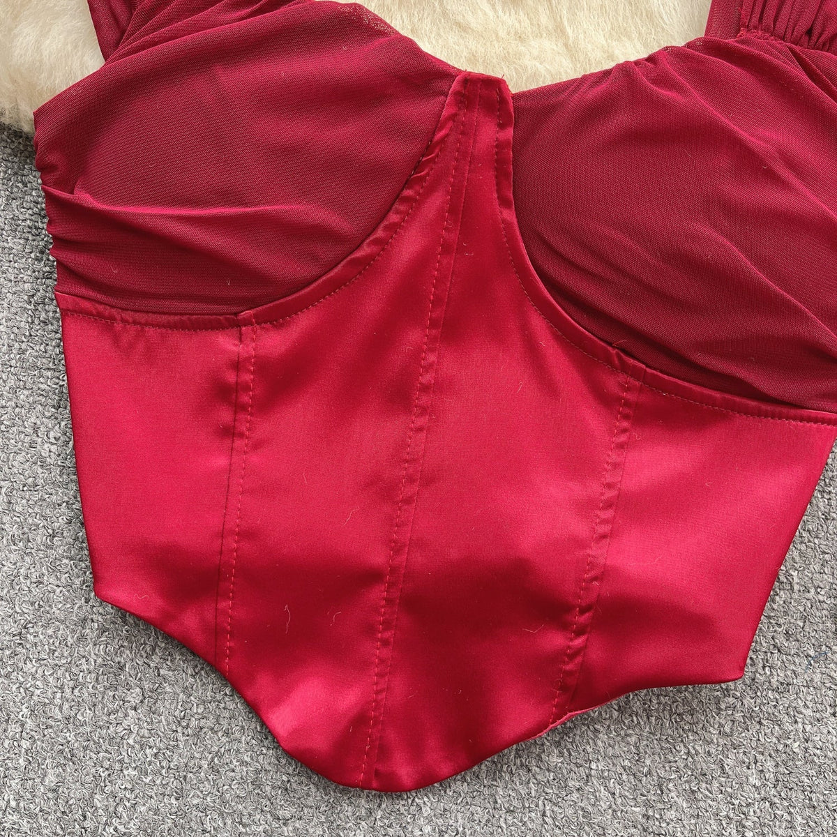 Mesh Patchwork Saten Dolgulu Askılı Bluz