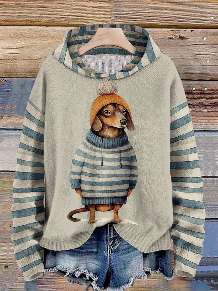 Kadınlar için Elbise İçindeki Sevimli Dachshund Baskılı Kapüşonlu Sweatshirt