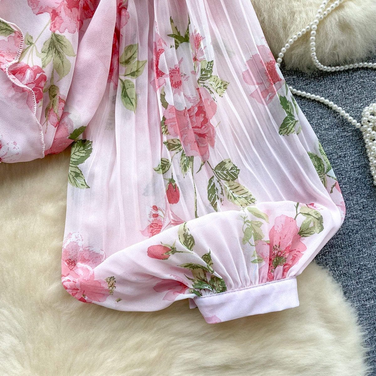 Tatlı Ruffled Şifon Çiçekli Bluz