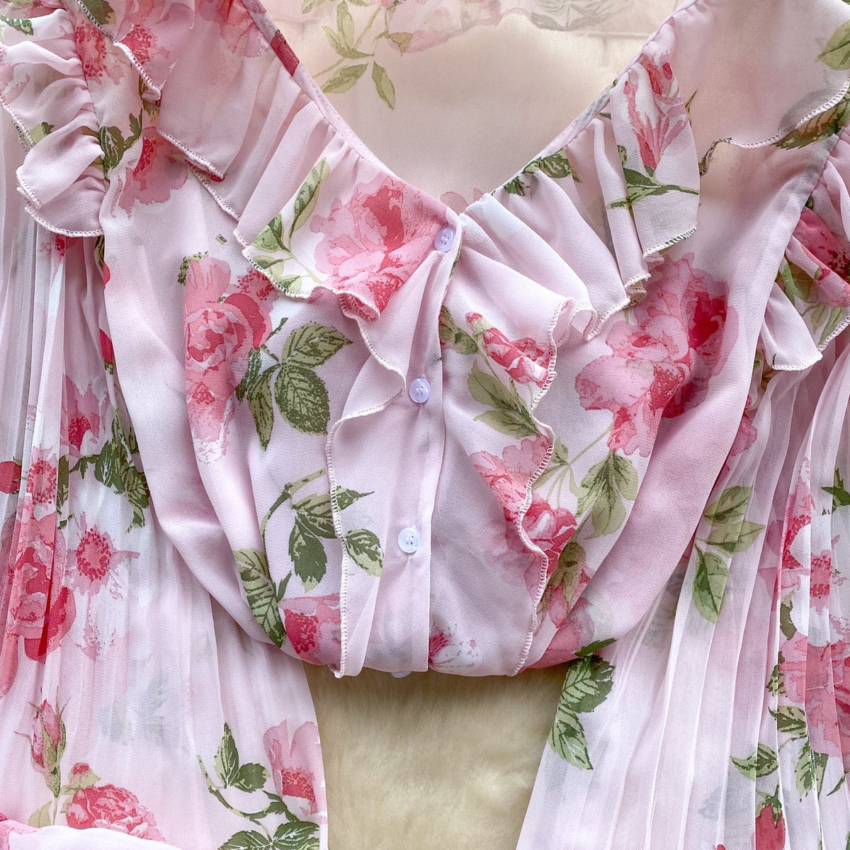 Tatlı Ruffled Şifon Çiçekli Bluz