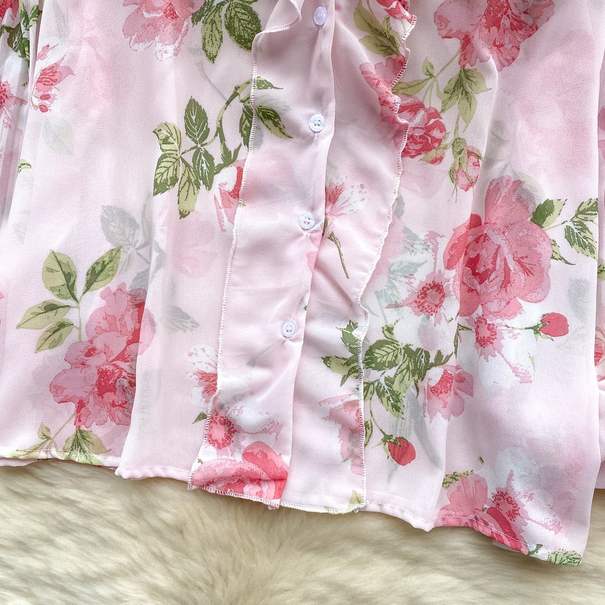 Tatlı Ruffled Şifon Çiçekli Bluz