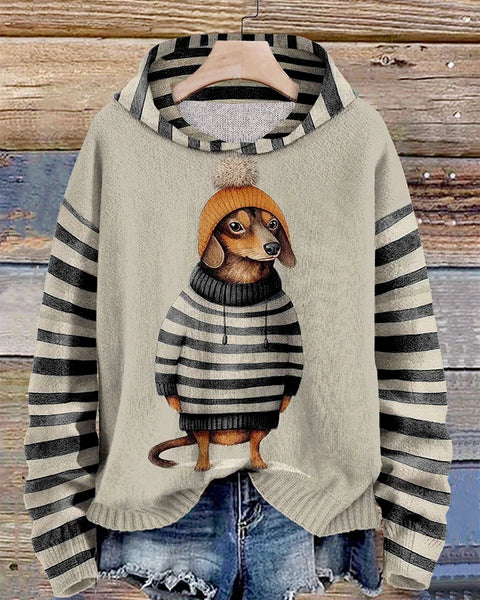 Kadınlar için Elbise İçindeki Sevimli Dachshund Baskılı Kapüşonlu Sweatshirt