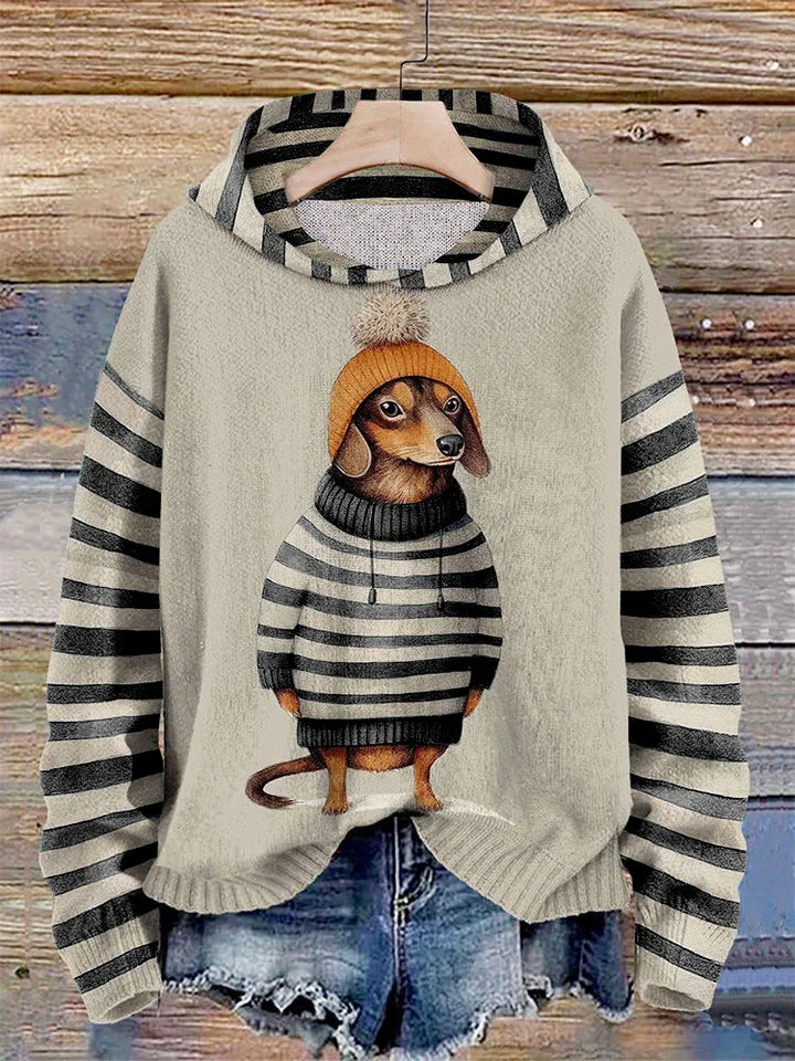 Kadınlar için Elbise İçindeki Sevimli Dachshund Baskılı Kapüşonlu Sweatshirt