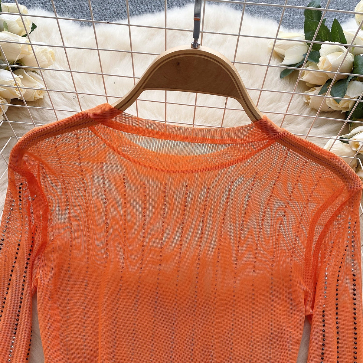 Rhinestone Taşlı Mesh Alt Tişört