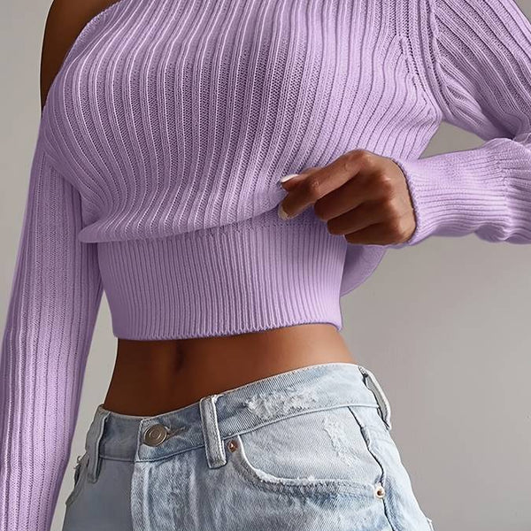 Asimetrik Triko Crop Kazak