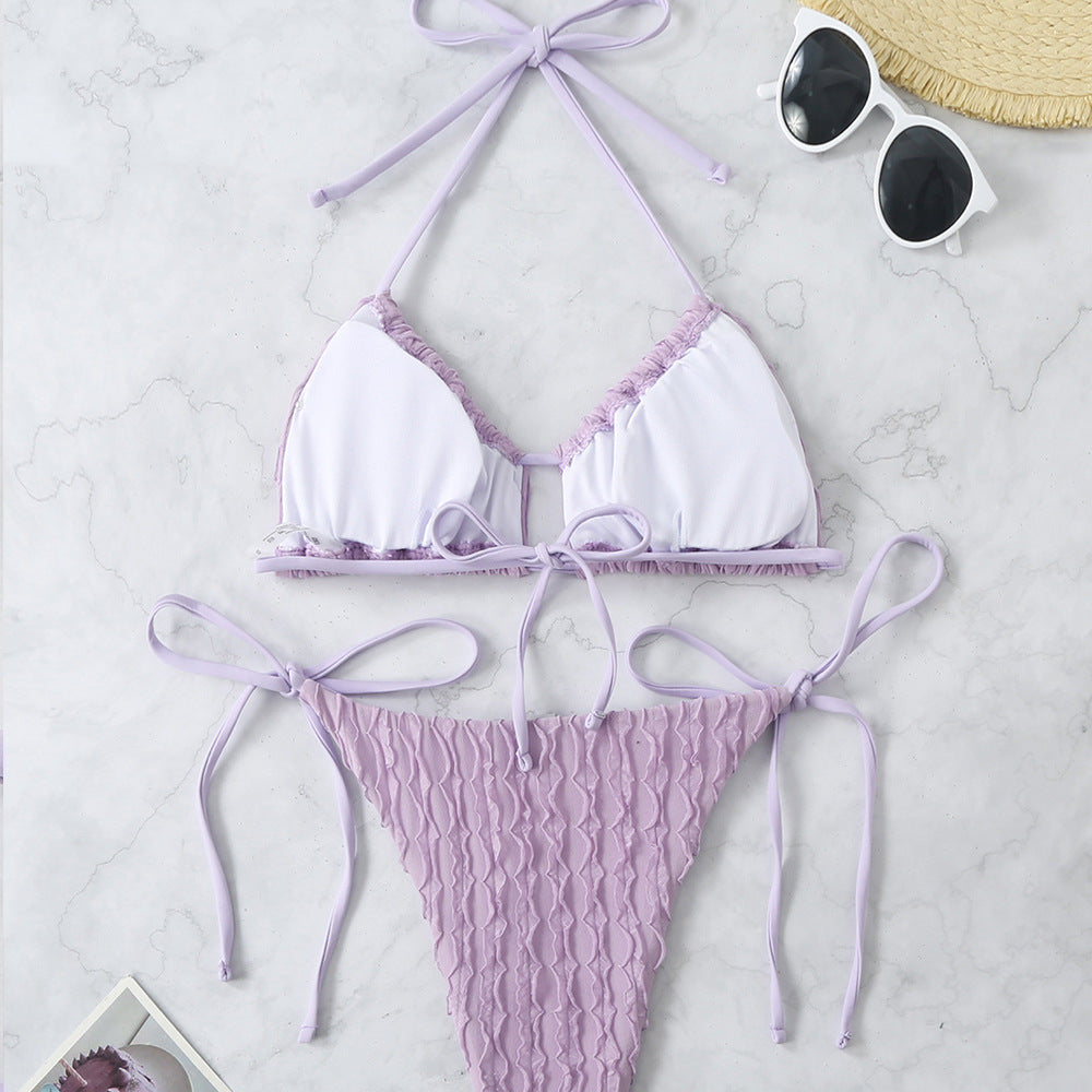 Düz Renk Kabartmalı Bikini Mayo