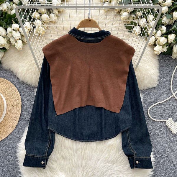 Şık Denim Gömlek ile Örgü Şal
