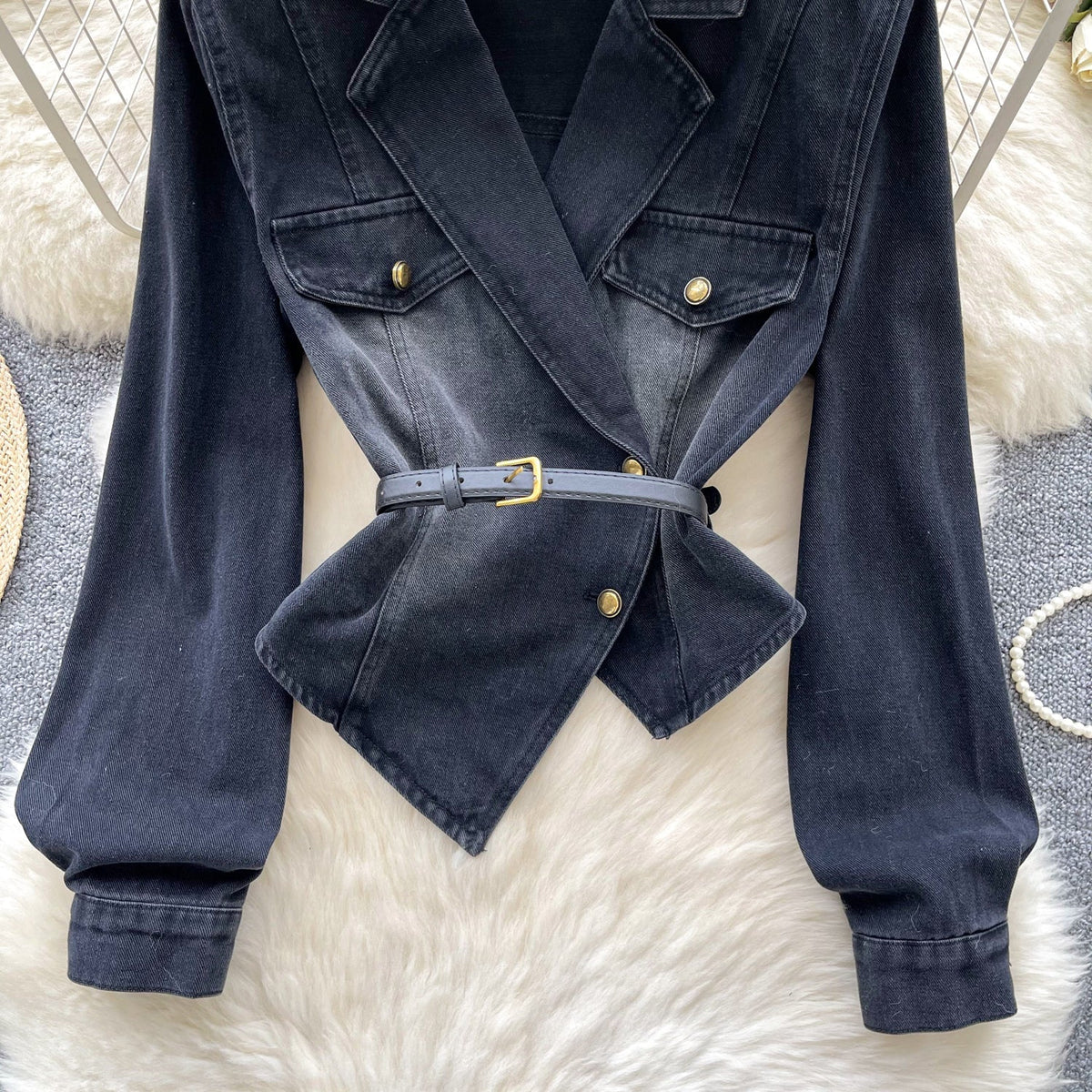 Düzensiz Tasarım Asimetrik Denim Gömlek