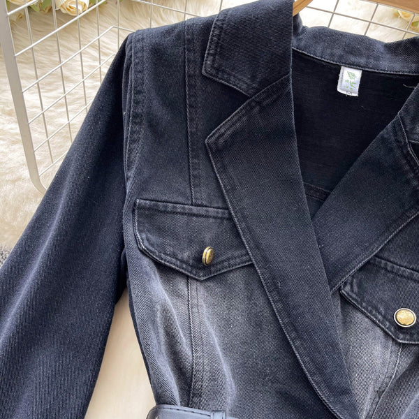Düzensiz Tasarım Asimetrik Denim Gömlek