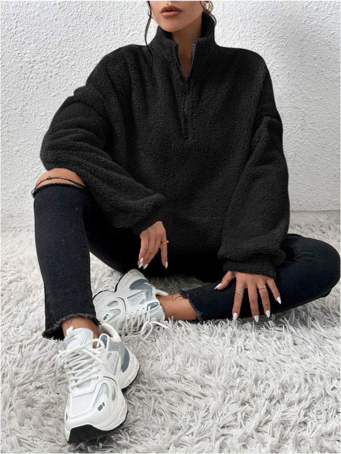 Yüksek Yaka Yumuşak Polar Sweatshirt