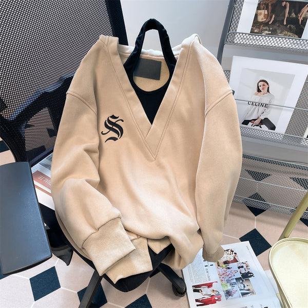 Şık V-yaka Halter Kapüşonlu Sweatshirt